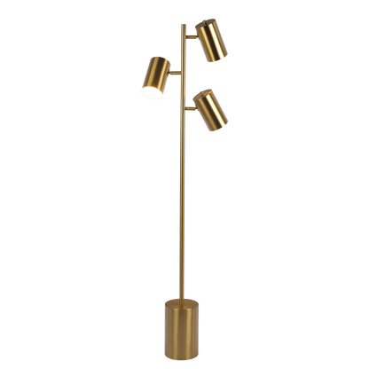 Triple-Spot Floor Lamp with Rotary Switch and Metal Block Base, 63-Inch Tall, Gold