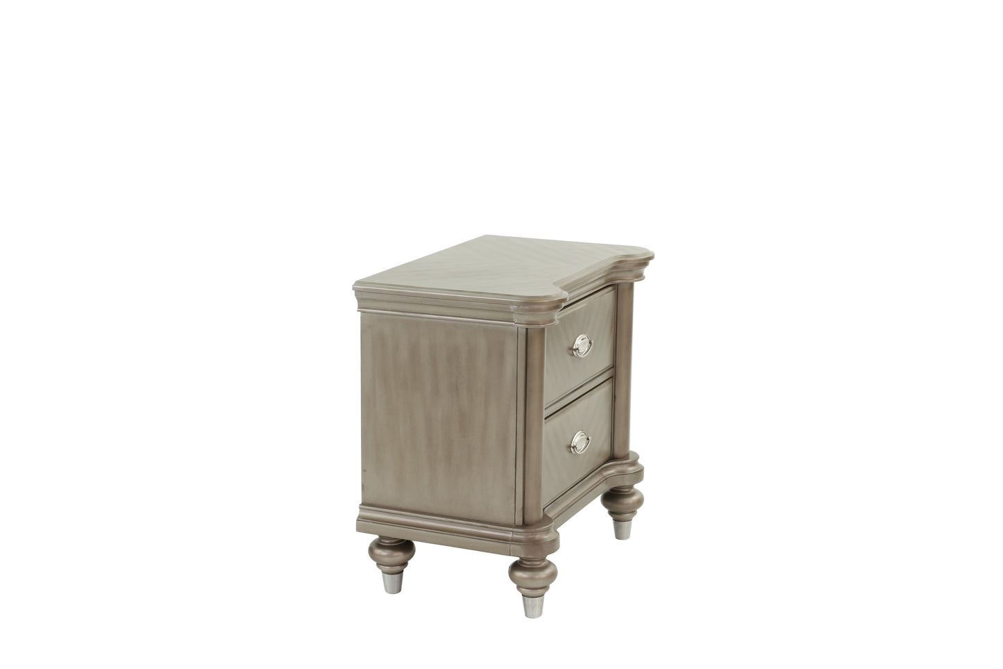 Luxury Classic Antique Silver / Champagne Finish 1pc Nightstand Storage Space Bedside Table Bedroom Furniture