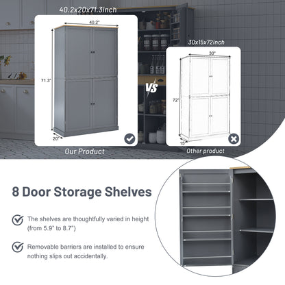 40.2"x20"x71.3" Modern High Kitchen Pantry - Spacious Storage Cabinet with Adjustable Shelves & Drawers in Gray