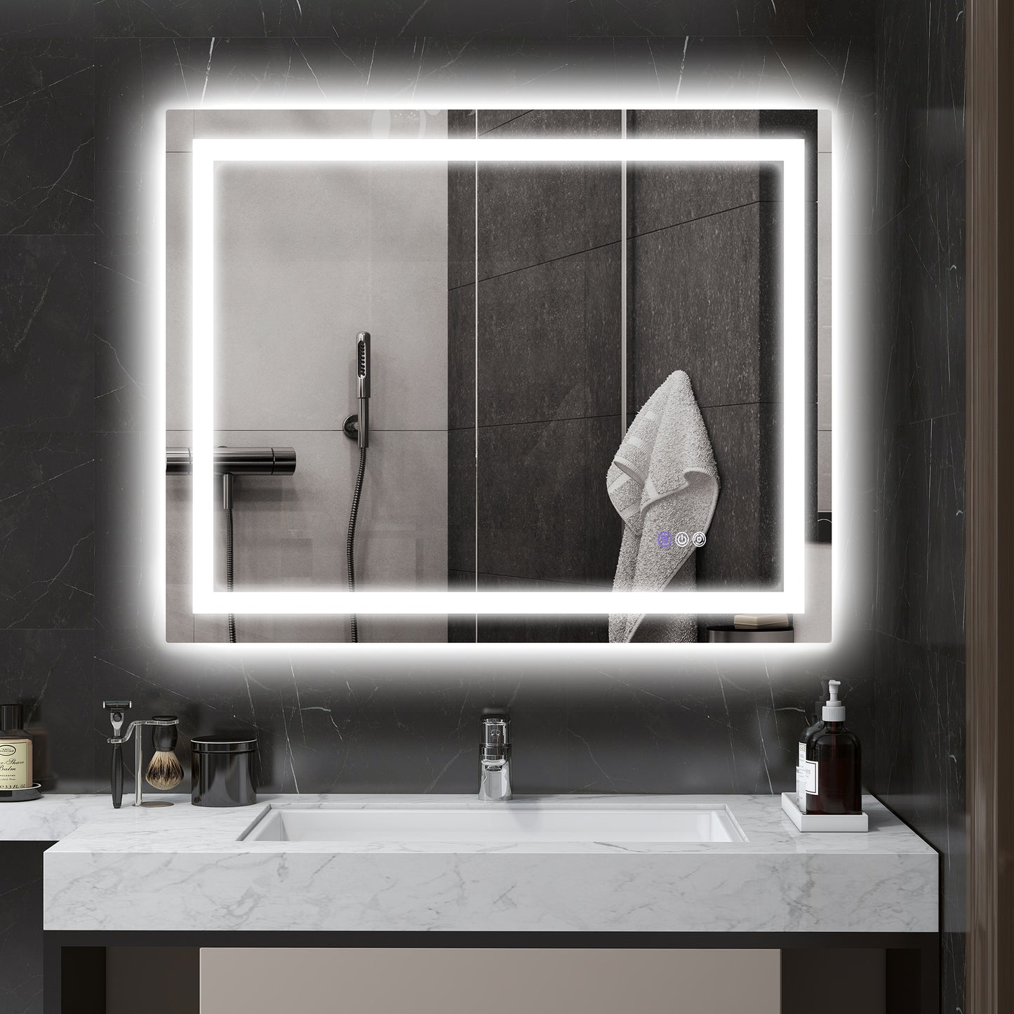 HOMCOM Backlit LED Vanity Mirror for Bathroom, 39" x 32", Anti-Fog, Memory Function, Dimmable Color Temperature, Wall Mounted, Versatile Orientation