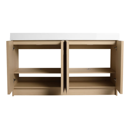 60-Inch Modern Freestanding Bathroom Vanity with Double Resin Sink & Soft-Close Doors