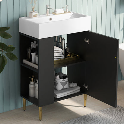 21.6" Modern Black Bathroom Vanity with Left Side Storage and Ceramic Sink