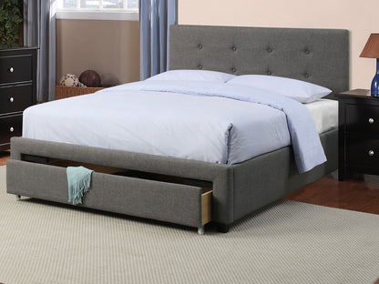Elegant Grey Polyfiber Queen Size Bed with Tufted Headboard and Storage Drawers