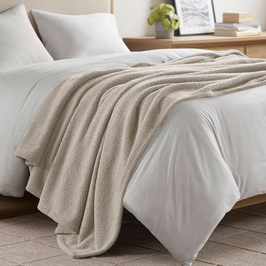 King-Size Faux FeatherSoft Polyester Blanket, All-Season, 108 x 90 in, Machine Washable, OEKO-TEX, Taupe