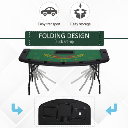 72-Inch Poker Table for 7 Players with Chip Tray and 7 Cup Holders, Blackjack Layout, MDF/Steel Green