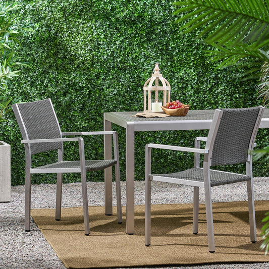Outdoor Wicker Dining Chairs With Aluminum Frames 2 Piece Patio Set For Garden And Balcony Grey