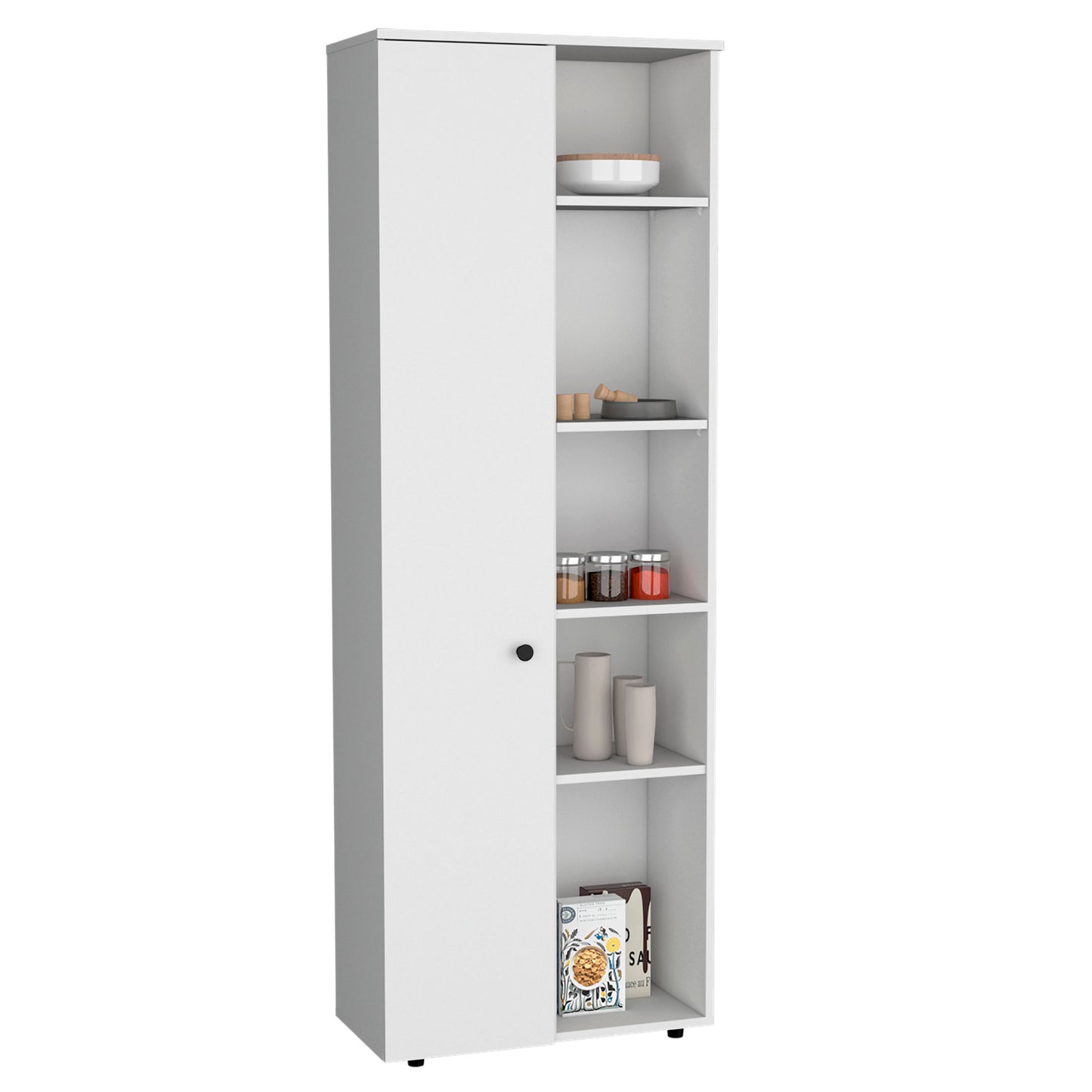 Cary Modern White Kitchen Pantry Cabinet with Multiple Shelves and Doors, 67" H
