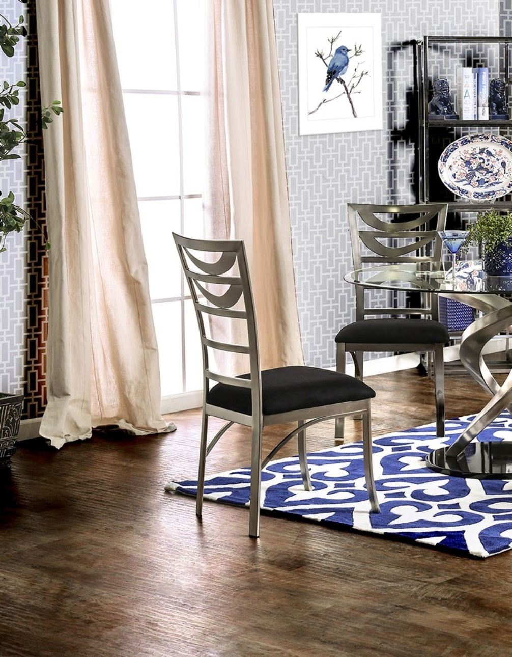 2-Piece Contemporary Metal Dining Chairs with Padded Microfiber Seats, Ladder-Back, Powder-Coated Black