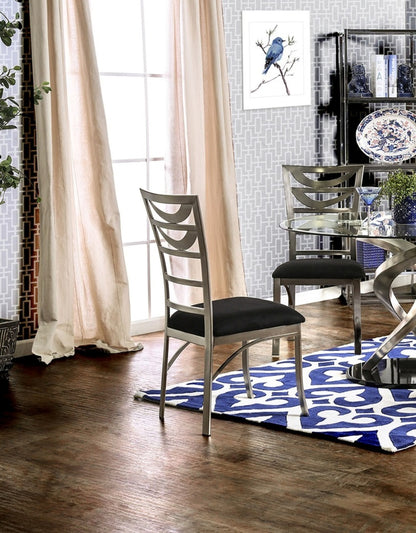 2-Piece Contemporary Metal Dining Chairs with Padded Microfiber Seats, Ladder-Back, Powder-Coated Black