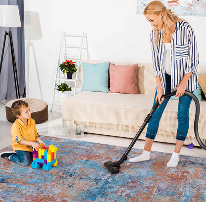 8x10 Area Rug, Washable, Low-Pile Chenille, Non-Slip Backing, Foldable, Kid & Pet Friendly, Multi