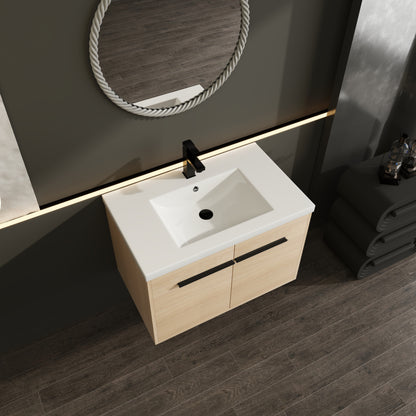 30-Inch Oak Bathroom Vanity Set with Resin Sink and Storage Cabinet