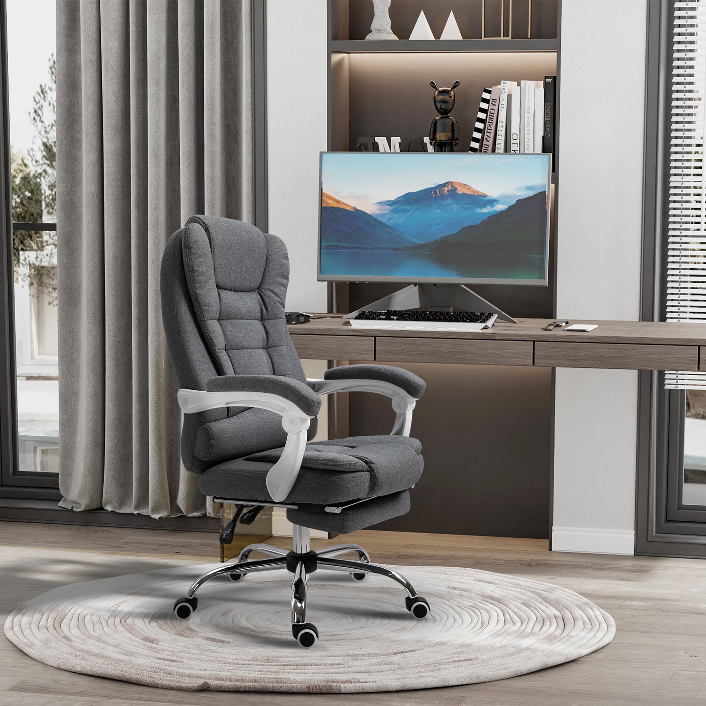 Vinsetto Ergonomic Reclining Office Chair with Adjustable Footrest and Linen Fabric
