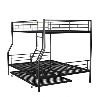 Stylish Black Full XL Over Queen Metal Bunk Bed with Trundle for Optimal Space Utilization