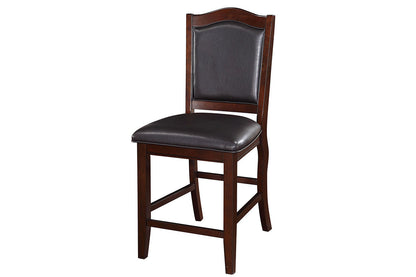 Dark Brown Wood Finish Set of 2 Counter Height Chairs Faux Leather Upholstery  Seat Back Kitchen Dining Room Chair