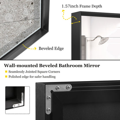 40x30inch Glossy Black Bathroom Mirrors For Wall Rectangle Vanity Mirror Corner Hangs Farmhouse Mirror Modern Metal Framed Rectangular Mirror, Decorative Square Corner Mirror(Horizontal & Vertical)