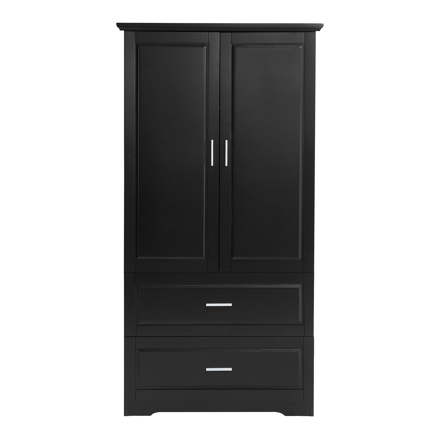 Black Tall Storage Cabinet with Adjustable Shelves, Doors, and Drawers - MDF Construction