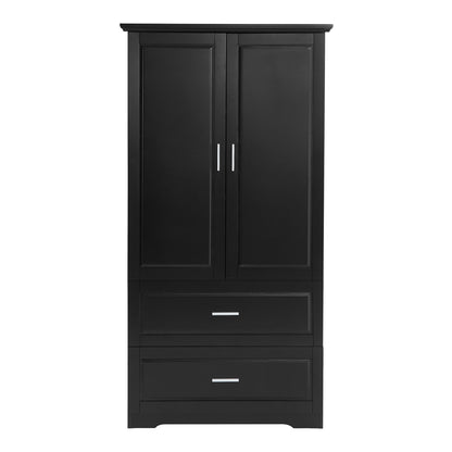 Black Tall Storage Cabinet with Adjustable Shelves, Doors, and Drawers - MDF Construction