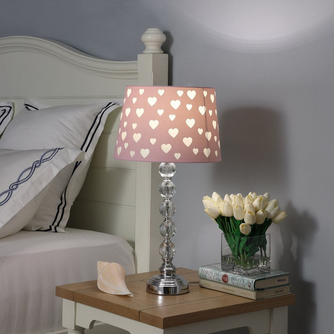 22-Inch Orb Table Lamp with Metal Stacked Orbs and Heart-Shaped Shade, E26, UL Listed, Pink / White