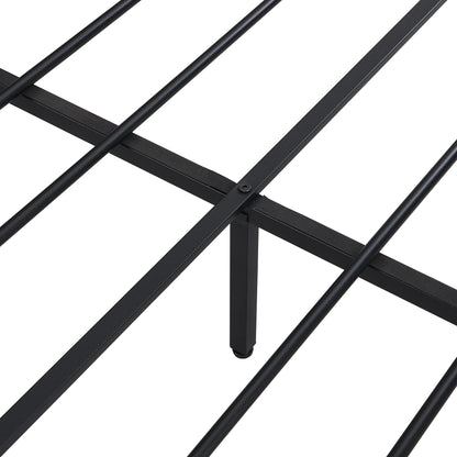 Elegant Queen Size Metal Platform Bed Frame with Wooden Accents, USB Charging, No Box Spring Needed, Spacious Under-Bed Storage, Quick Assembly