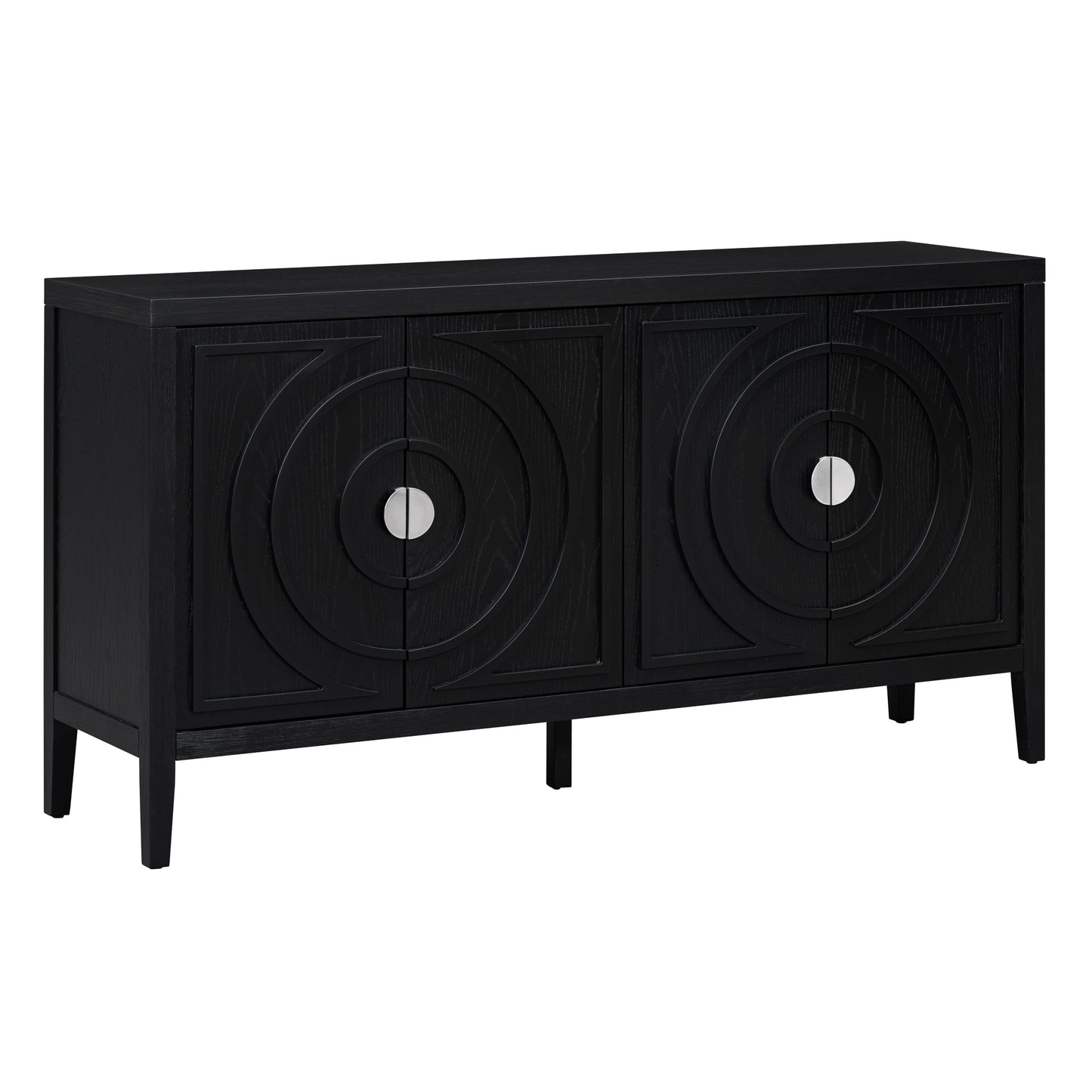 TREXM Retro Sideboard door with Circular Groove Design Round Metal Door Handle for Entrance, Dinning Room, Living Room (Black)