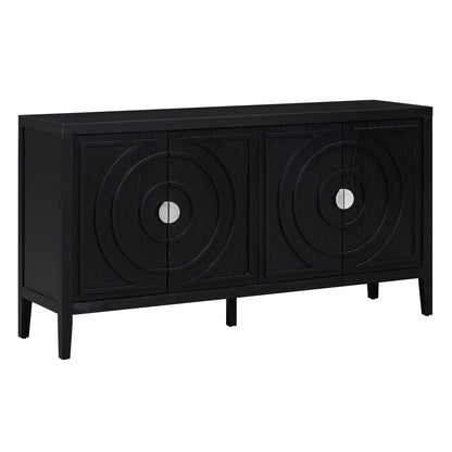 TREXM Retro Sideboard door with Circular Groove Design Round Metal Door Handle for Entrance, Dinning Room, Living Room (Black)