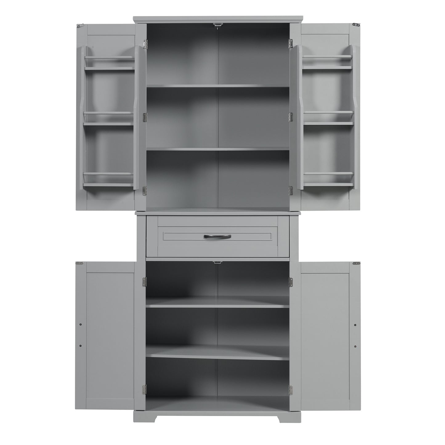 Tall Grey MDF Bathroom Storage Cabinet with Adjustable Shelf and Multiple Storage Solutions