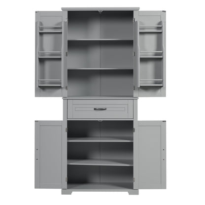 Tall Grey MDF Bathroom Storage Cabinet with Adjustable Shelf and Multiple Storage Solutions