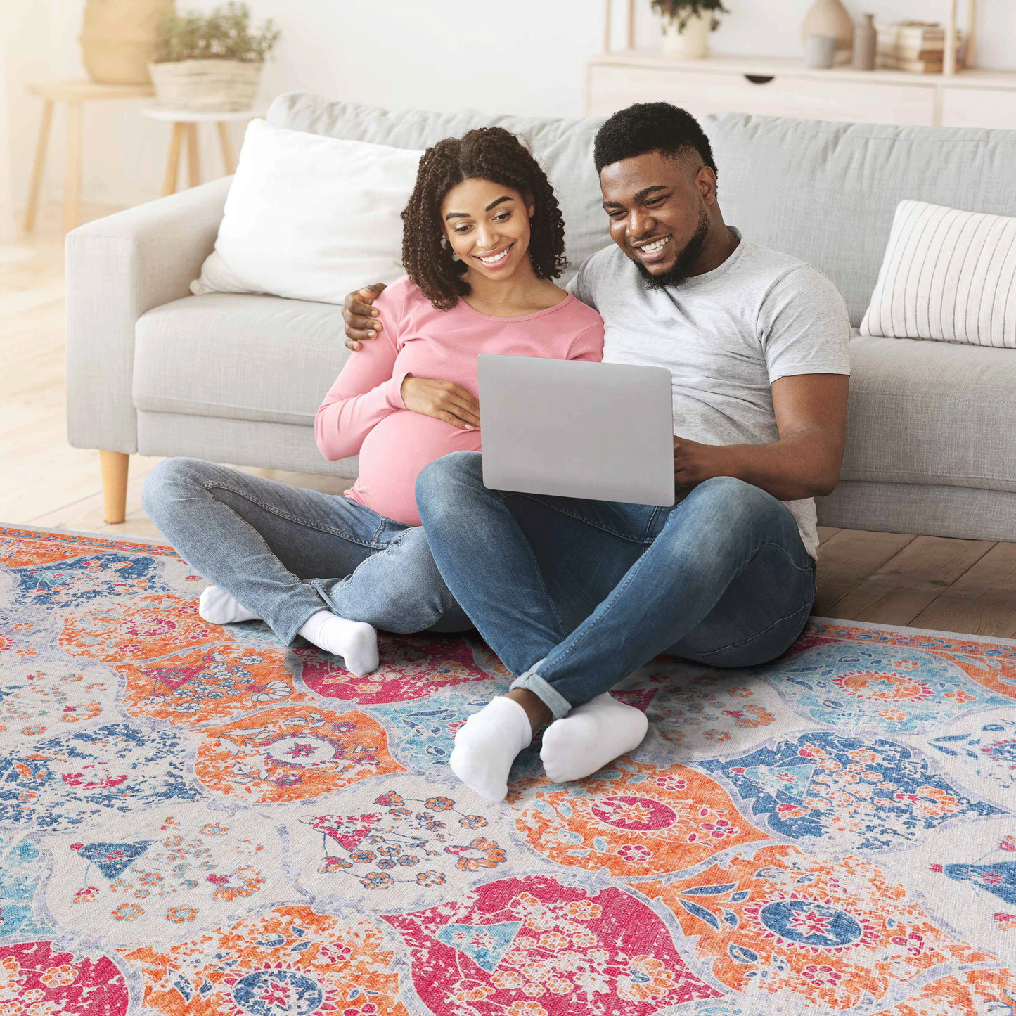 Machine Washable 8x10 Area Rug - Low-Pile Chenille, Non-Slip Backing, Foldable, Kid & Pet Friendly, Cream