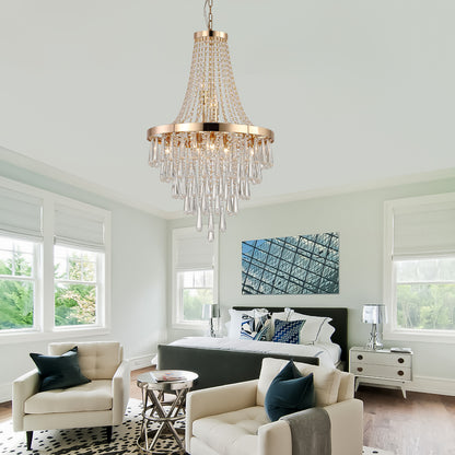 Crystal Chandelier, Modern Luxury Pendant Ceiling Light, 11-Light, 19.7 in Dia, Iron & K9 Crystal - Gold