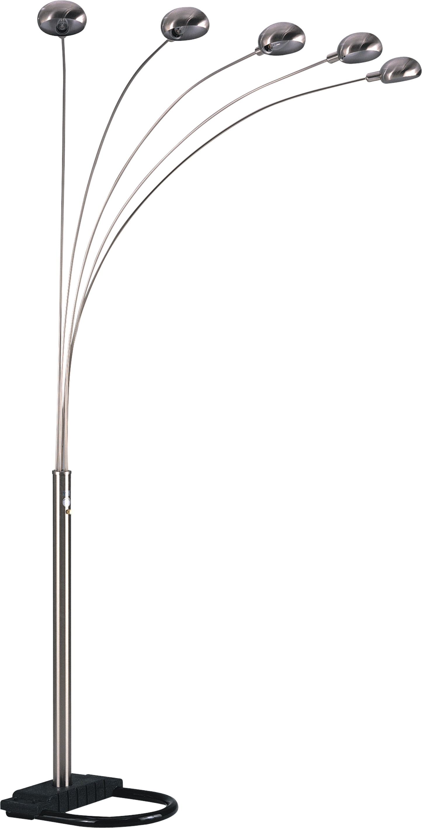 Adjustable 5-Head Arc Floor Lamp with Dome Shades, 84-Inch Tall, Dimmer, Heavy Base, 5x40W Bulbs Silver