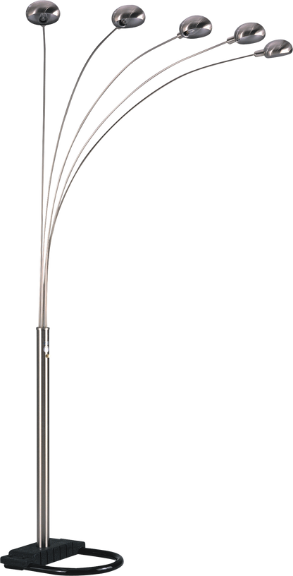 Adjustable 5-Head Arc Floor Lamp with Dome Shades, 84-Inch Tall, Dimmer, Heavy Base, 5x40W Bulbs Silver