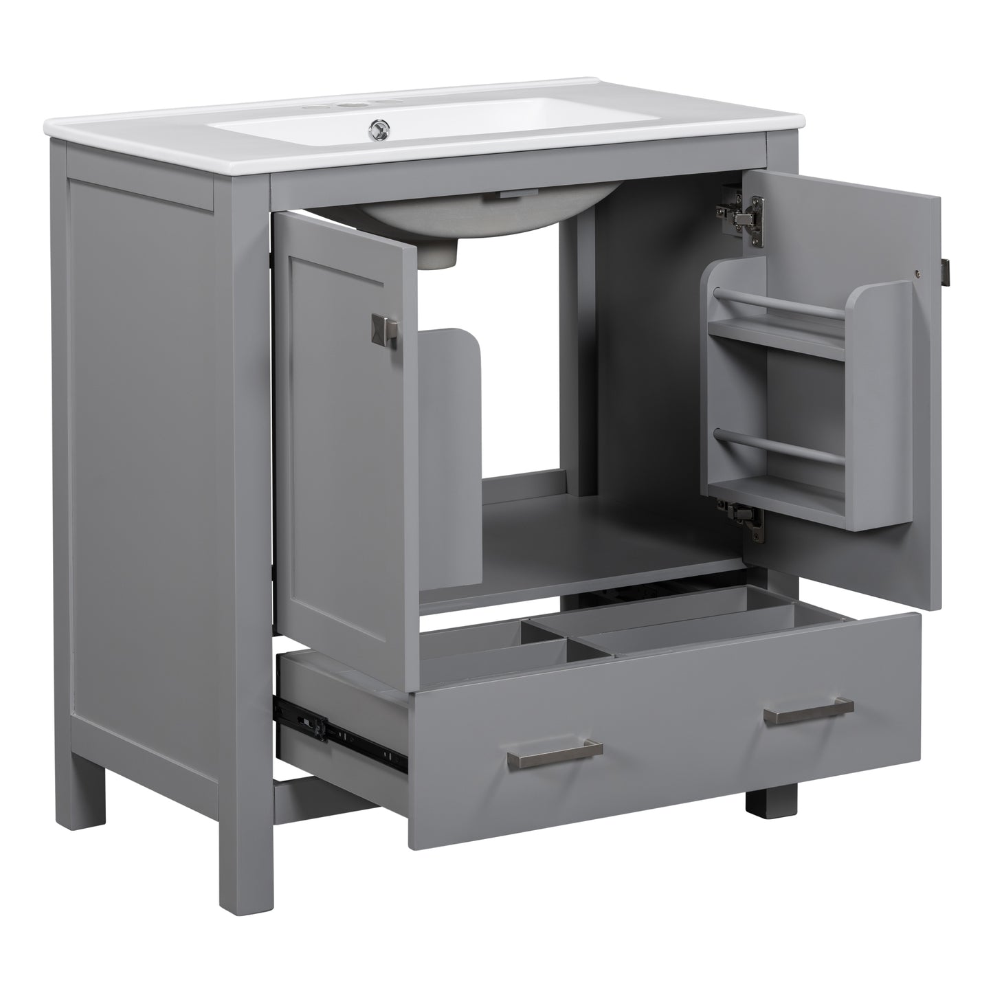 30-Inch Modern Gray Bathroom Vanity with Undermount Sink, Elegant Storage Cabinet Featuring Soft-Close Doors and Multifunctional Design