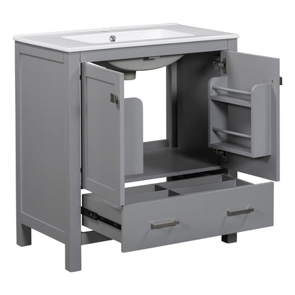30-Inch Modern Gray Bathroom Vanity with Undermount Sink, Elegant Storage Cabinet Featuring Soft-Close Doors and Multifunctional Design