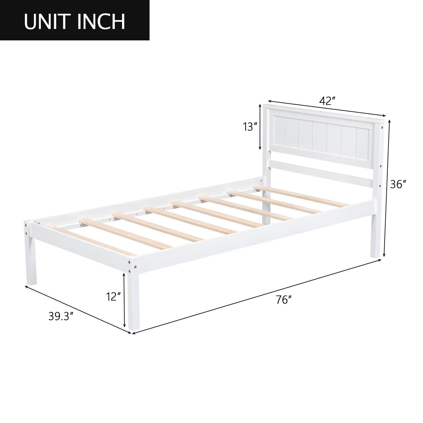 Modern Twin Platform Bed Frame with Rustic Headboard and Wood Slat Support, No Box Spring Required, White