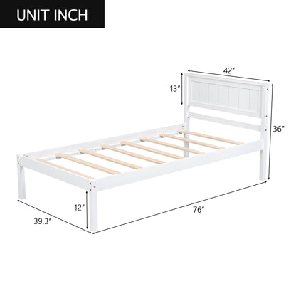 Modern Twin Platform Bed Frame with Rustic Headboard and Wood Slat Support, No Box Spring Required, White