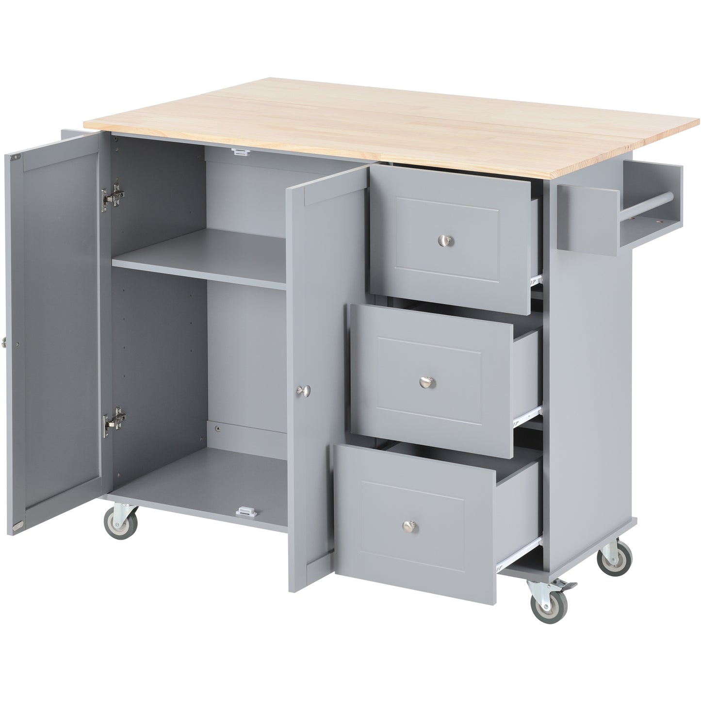 Versatile Rolling Kitchen Island with Solid Wood Top, Locking Wheels & Ample Storage - 52.7 Inch (Grey Blue)