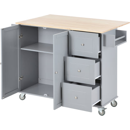 Versatile Rolling Kitchen Island with Solid Wood Top, Locking Wheels & Ample Storage - 52.7 Inch (Grey Blue)