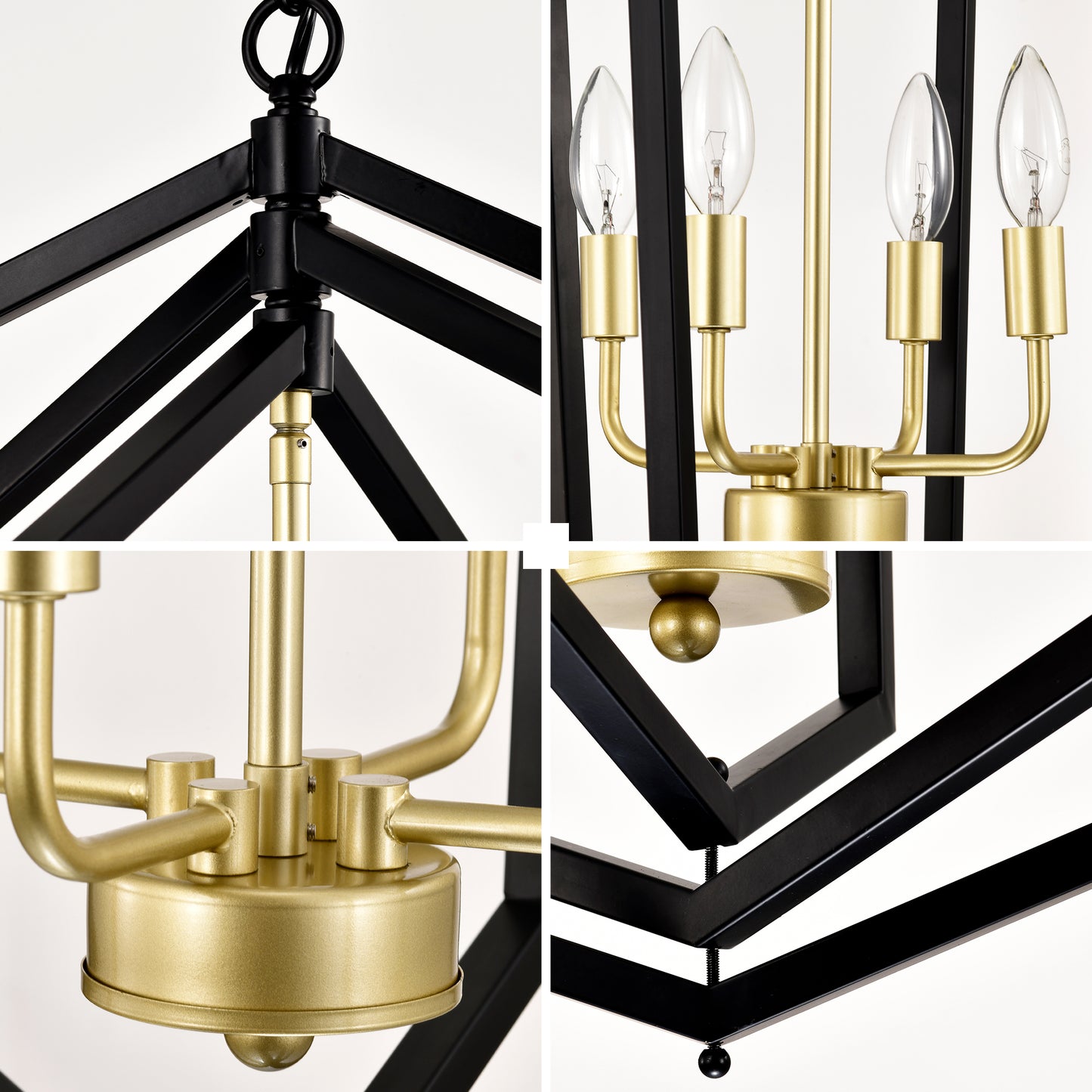 4-Light Modern Pendant Chandelier for Dining Room and Kitchen, E12 Bulbs Not Included Matte Black + Gold