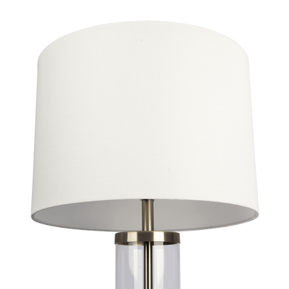 Modern Table Lamp with On/Off Switch, Clear Glass Body, Metal Base, 28in, 14in Diameter Brushed Nickel