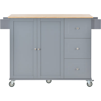 Versatile Rolling Kitchen Island with Solid Wood Top, Locking Wheels & Ample Storage - 52.7 Inch (Grey Blue)