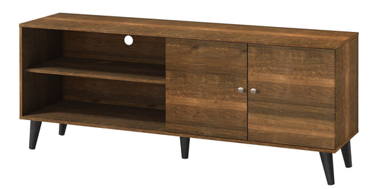 TV Stand for 63-Inch TVs with 2 Shelves and 1 Cabinet, Modern Living Room Media Console, Wood Grain Brown