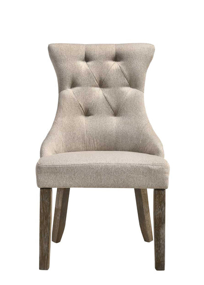 Dining Room Side Chair Set of 2 - Tufted High-Back, Nailhead Trim, Wood Legs, 24x22x38in - Beige and Gray