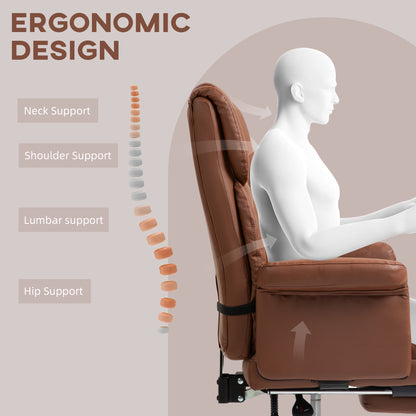 Ergonomic PU Leather Executive Desk Chair with Footrest and Adjustable Lumbar Support, Brown