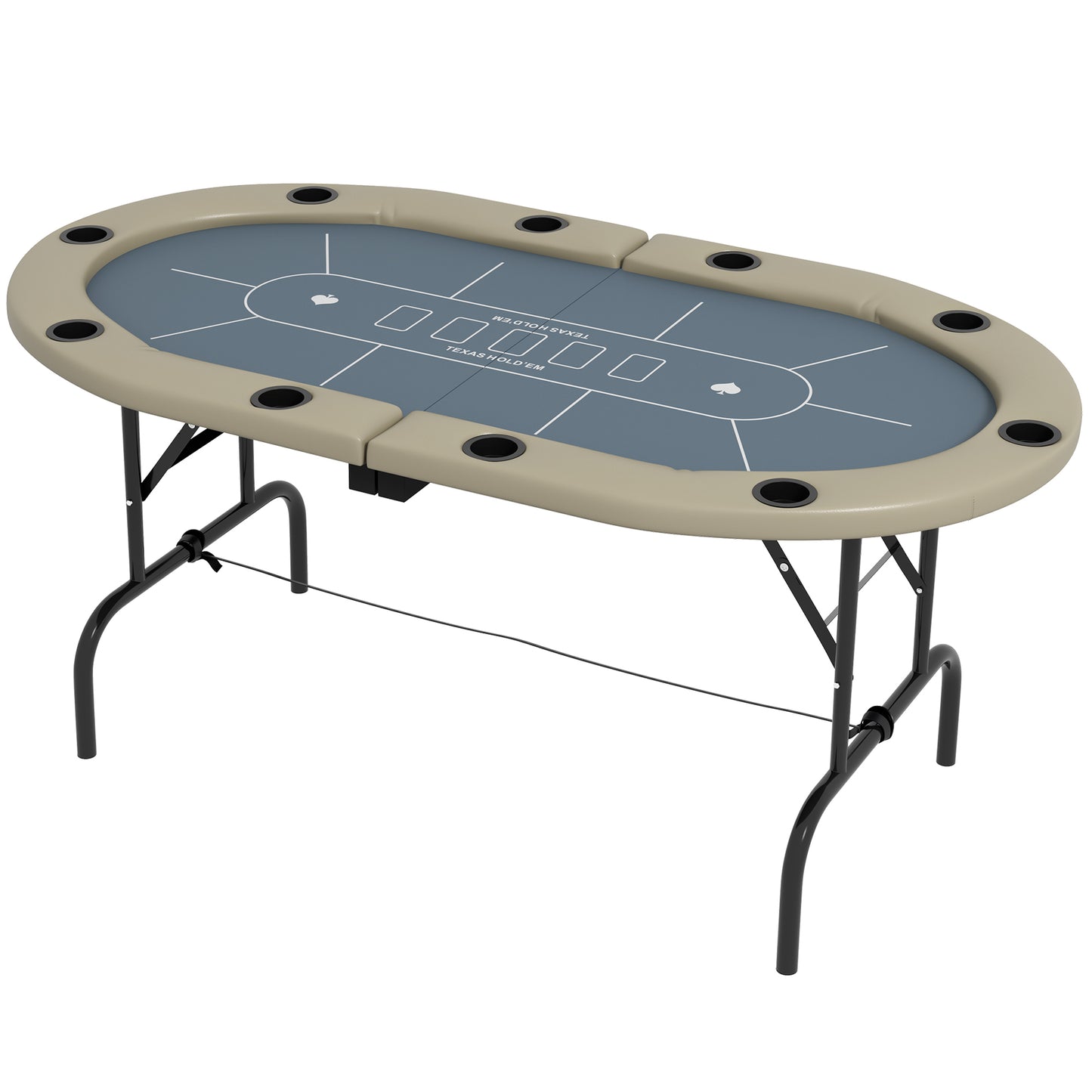 70-Inch Folding Oval Poker Table for 10 with Cup Holders, Felt Surface, Portable Padded, Blue and Brown
