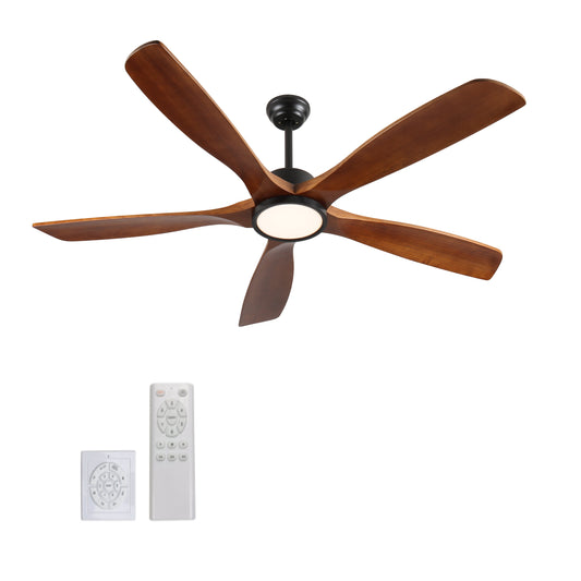 72-Inch Wood Ceiling Fan with Remote Light, DC Motor, Reversible, 6-Speed, Timer, Natural Wood