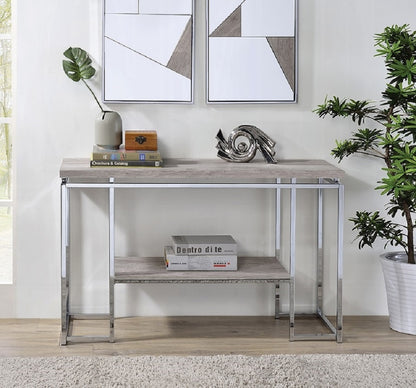 Rectangular Sofa Table - Modern Console Living Room, Wood Top, Open Shelf, 47W x 16D x 30H, Chrome Finish