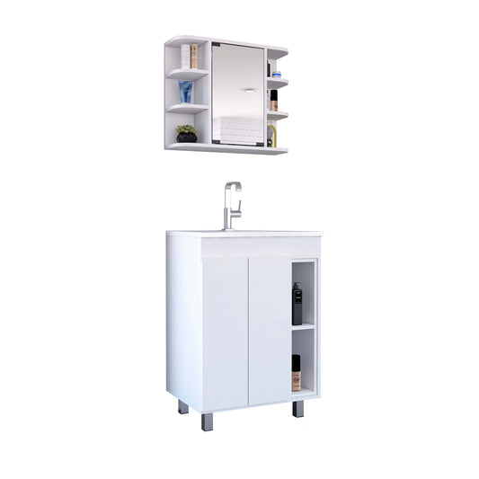Elegant White 2-Piece Bathroom Vanity and Medicine Cabinet Set
