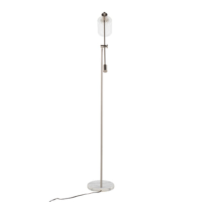 Floor Lamp, White Marble Base, Clear/Frosted Glass Shade, 73in Tall, 40W Bulb Included, Nickel finish