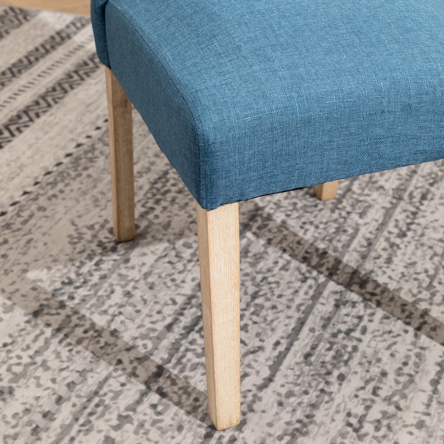 Five Piece Cross Buck Round Table With Tufted Chairs Blue