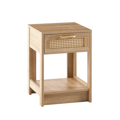 Rattan End Table with Drawer, 15.75-Inch Square, MDF Body, Living Room Side Table, Easy Assembly Natural